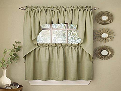 Image of Sweet Home Collection Opaque Rib Cord Kitchen Curtains Pair, 24 inch Tier, Ribcord Sage