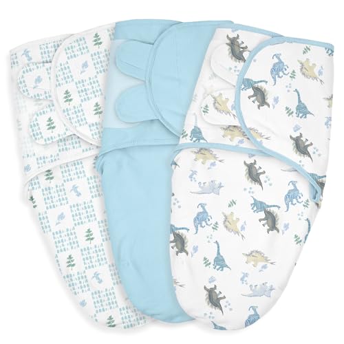 Image of Baby Swaddle Sacks, 3-Pack Newborn Organic Cotton Swaddle Wrap, Adjustable Swaddling Blankets, Nursery Swaddling Essentials for Newborn 0-3 Months, Infant Shower Items Gift (Dinosaur & Forest)