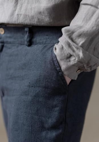 Mens Linen Pants Elastic Waist Summer Beach Wedding Straight-Legs Casual Trousers with Pockets2