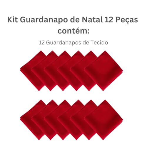 Guardanapo Natal 12 Peças Vermelho Tecido Oxford 100% Poliéster | Guardanapo Natalino Guardanapo de