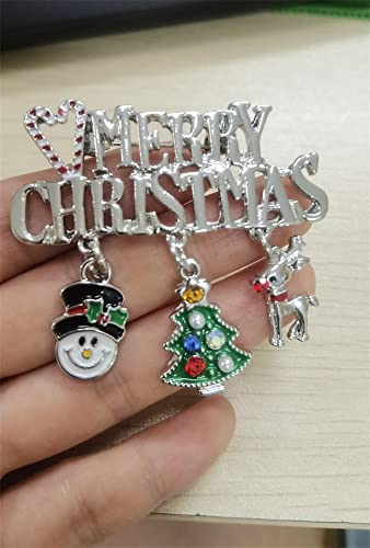 Merry Christmas Statement Brooch Pin For Women Girls Fashion Enamel Rhinestone Xmas Tree Deer Snowman Charms Drop Brooches Lapel Pins Dress Accessories Holiday Party Jewelry Gift #TOP4