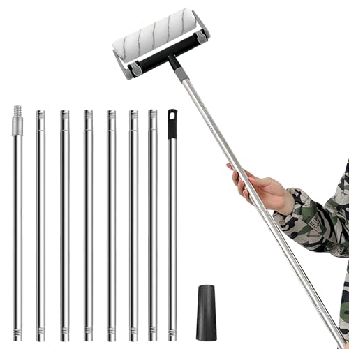 Paint Roller Extension Pole 3m/10ft, 8 Segmented Lightweight Telescopic Pole with Aluminum Head, Extendable Painting Pole for Paint Rollers, Window and Gutter Cleaning, for Home & Professional Use
