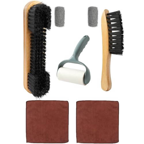 Hufopik Pool Table & Rail Brush 7 Set, Billiard Pool Table Felt Cleaner Accessories with 2 Wooden Pool Table Brushes, 2 Cue Cleaning Cloth, 2 Ferrule Polish Cloth & Sticky Lint Roller