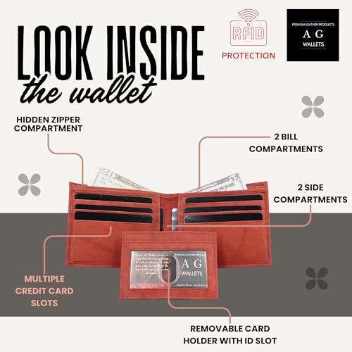 Image of AG Wallets Leather Wallet for Men - Sliding 2-in-1 Bifold Wallet with Removable Card Holder & RFID Protection - Premium Travel Wallet - Versatile & Functional Design - Burgundy