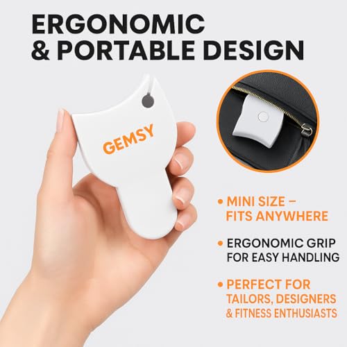 Image of Gemsy Retractable Body Measuring Tape 150 cm (60 inch) with Lock Pin & Push Button - Fiberglass Inch Tape for Body Fat Tracking, Weight Loss, Fitness, Tailoring & Sewing