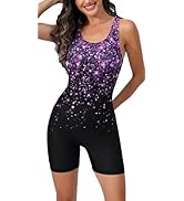 Halcurt Womens Boyleg One Piece Swimsuit Athletic Racerback Bathing Suit with Boyshorts Full Cove...
