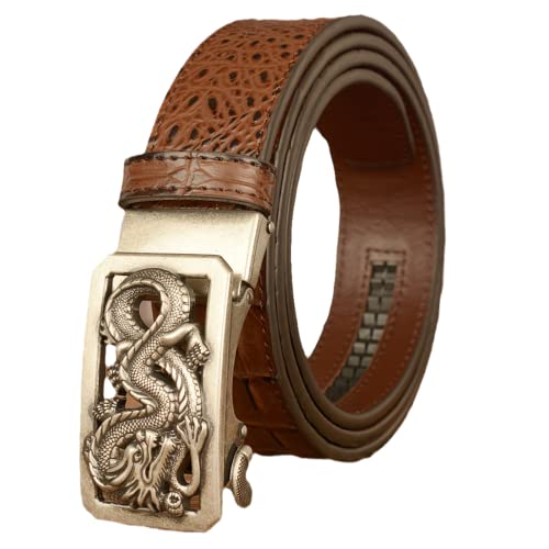 Ratchet Embossed Leather Belt - Crocodile/Alligator Print With Handmade Dragon Hollow Buckle - Main Image