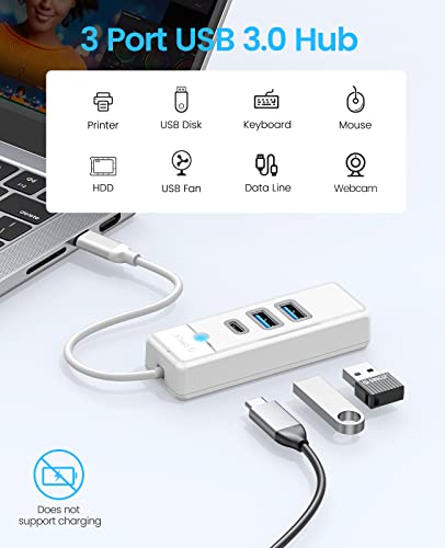 USB C Hub, 3 porte USB 3.0 Adattatore con 2 USB A, 1 Tipo C per laptop, tablet, con cavo 0.15m, Sdoppiatore USB compatibile con Mac OS 10.X e versioni successive, Linux, Android,Bianca - Hub USB - Immagine 2