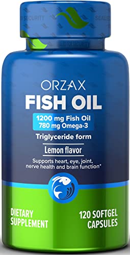 ORZAX Omega 3 Fish Oil 1200 mg - EPA DHA Omega 3 Supplement - Heart, Eye, Joint, and Nerve & Brain Supplement - Lemon Flavored - 120 Softgels Capsules