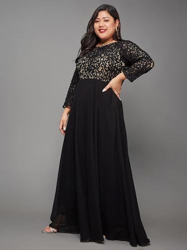 Image of Miss Chase A+ Women's Floral Printed Relaxed Fit V -Neck 3 /4Th Sleeve Georgette Maxi Dress