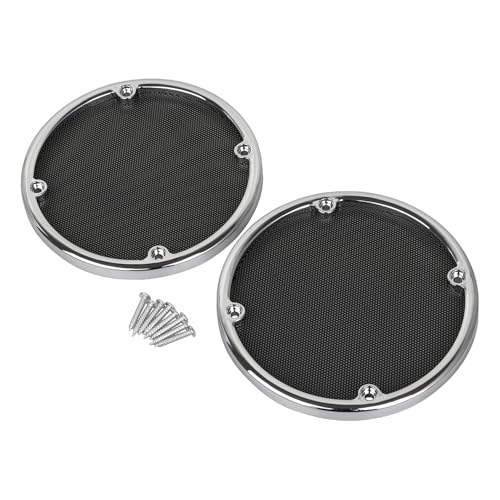 Image of Rear Speaker Trim Metal Mesh Grill Cover for Harley Touring Electra Glide FLHTC 1996-2013 Street Glide FLHX 2006-2013, Chrome Trim+Black Mesh