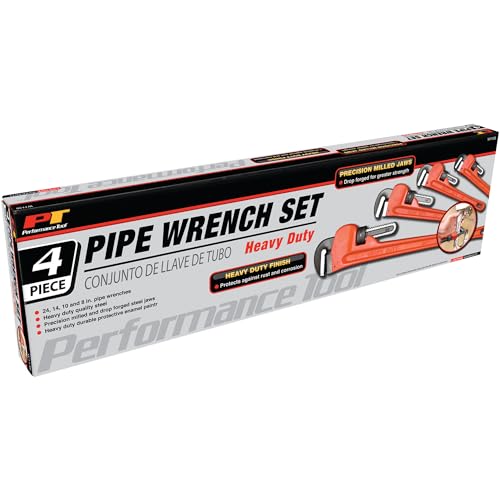 Image of Performance Tool W1136 4-Piece Pipe Wrench Set, 8, 10, 14, 24 in.