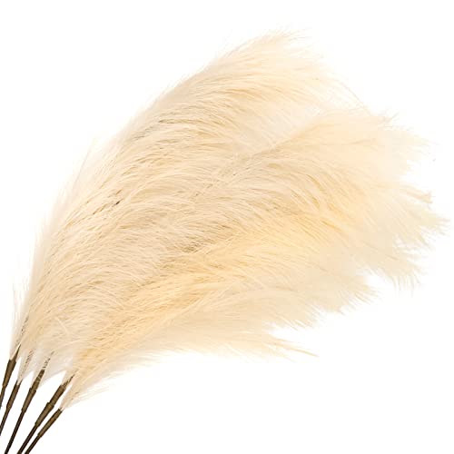 ZIFTY 4 Stück 109,2 cm / 3,6 m Kunst-Pampasgras groß groß flauschig künstliche Blume Boho Dekor Bulrush Schilfgras für Vasenfüller, Bauernhaus, Hochzeitsdekoration (Beige) Cover
