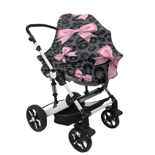 Image of Leopard Print Baby Car Seat Canopy, Bow Nursing Breastfeeding Cover
