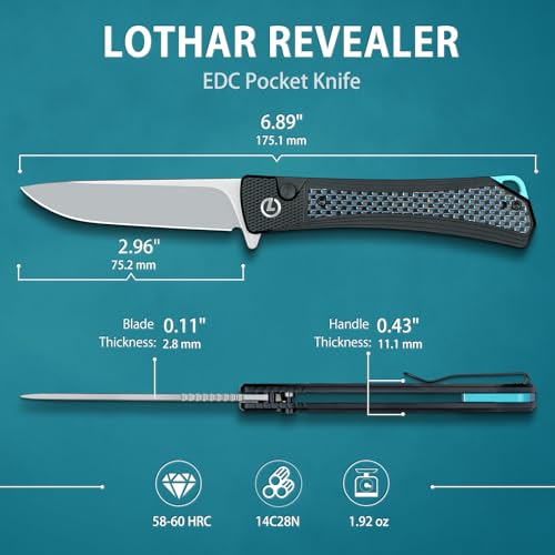 LOTHAR REVEALER Pocket Knife, 2.96" 14C28N Steel Blade EDC knife, Carbon Fiber Handle, Sharp Button Lock Knife, Folding Pocket Knife With Clip, Gift for Men Women (Clip Point-2.98”) by LOTHAR - Image 5