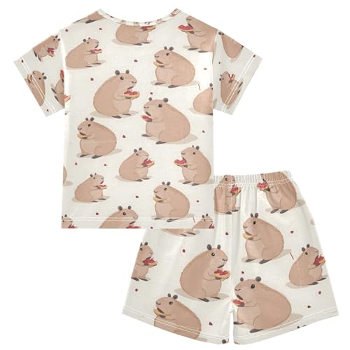 ALAZA Guinea Pig Funny Pajamas Set Short Sleeve Cotton Sleepwear Summer Pjs 2 Piece 5-14Y2