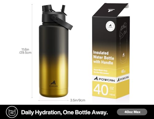 Image of POWCAN 40 oz Insulated Water Bottle with 2-in-1 Straw and Spout Lid, Keep Cold 24H, Leak-Proof, BPA-Free, Double Wall Stainless Steel Water Bottle for Sports, Gym, Travel, Gift, and School (King)