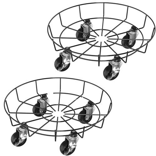 FIVMEN Rollbrett per piante rotondo in metallo Ø33 cm, supporto per piante con rotelle, sottovaso con rotelle per fiori, rotolo di trasporto per piante, per interno/esterno, giardino, capacità di