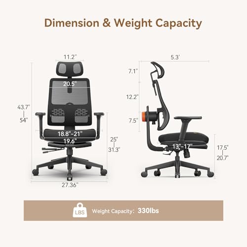 Image of Office Chair Ergonomic with Footrest, Auto-Following Lumbar Support, High Back Desk Chair with 4D Armrest,136 Tilt Lock, Adjustable Seat Depth & Heigh