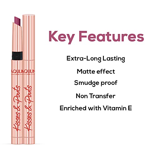 Image of JAQULINE USA Kisses & Pouts Matte Lipstick | Transfer Proof | Smudge Proof | Enriched with Vitamin E | Lightweight | High-Impact Colour | Long Lasting | 1.4g (Love Kiss)