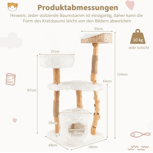 FANTASK Rascador con Cueva para Gatos, Asiento de Felpa y Plataforma de Asiento, Torre para Gatos con Postes rascadores de Yute, Muebles para Gatos de Madera Maciza