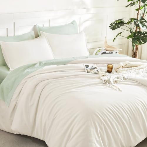 Image of Litanika Ivory Comforter Set Queen Size, 3 Pieces Lightweight Solid Bedding Comforter Set, All Season Fluffy Bed Set (90x90In Comforter & 2 Pillowcases)