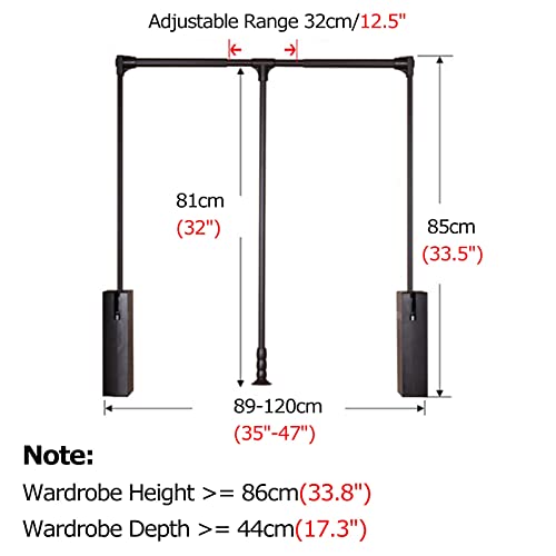 Barre de levage réglable pour armoire à linge, penderie extensible noire