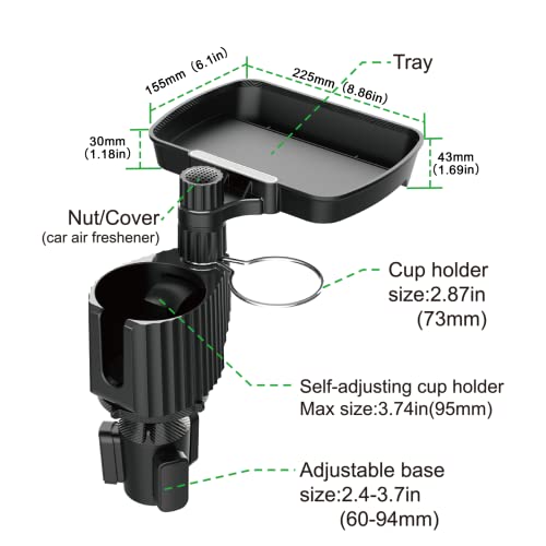 3 In 1 Car Cup Holder Expander Adapter (Adjustable) With Tray This Hill 360° Rotation Tray Cup Holder Expander For Car Fits Less Than 3.74" Bottles & Big Drinks, Mugs [2022 Upgraded 2Nd Generation] #TOP4