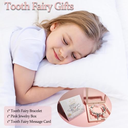 Image of Tooth Fairy Bracelet Gifts - Lost First Milk Tooth Pink Stone Bracelet, Tooth Fairy Jewelry for Daughter, Granddaughter, Pink Zebra