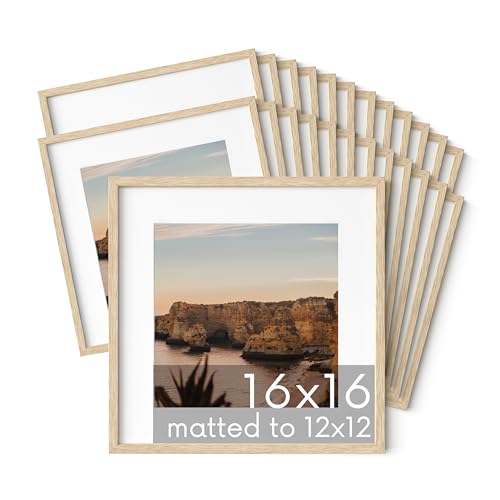 HAUS AND HUES Beige Oak Wood 16x16 Picture Frames - Set of 25, Square Frames with Mat, Elegant Frames for Posters and Prints (16x16 in, Beige, Set of 25)
