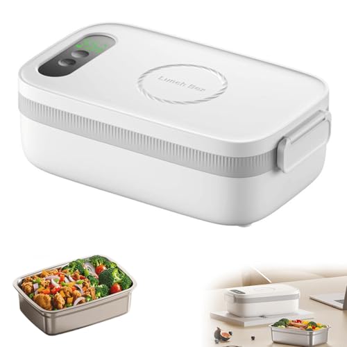 Cordless Electric Lunch Box for Adults, 14000mAh Portable Food Warmer with 7 Heating Timers, 1L Stainless Steel Self Heating Lunch Box for Office, Car, Travel, Rechargeable & No Wait Auto Heat