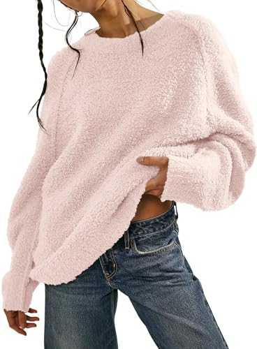 Image of Beaully Women's Oversized Crewneck Sweaters | Oversized style, Tunic sweater, Fuzzy knit, Soft knit, Loose fit, Drop shoulder