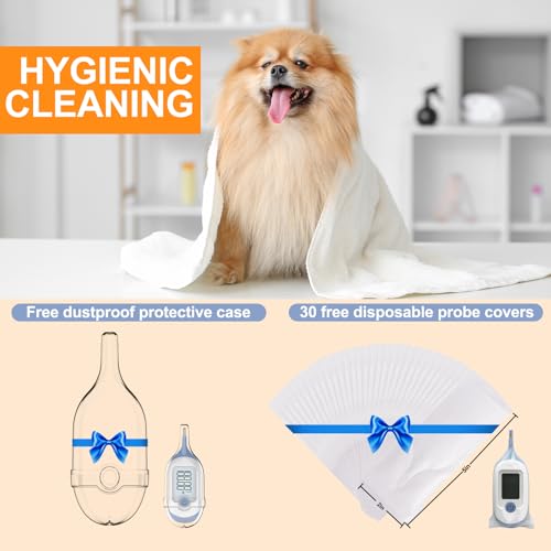 Image of Pet Thermometer, Friendly Short Probe,Comfort Flexible,10-Sec Reading, Rectal Thermometer for Dogs Cats,30 Probe Covers Include