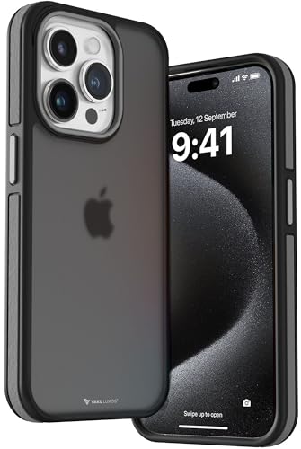 Image of Vaku Luxos Elemento Series Back Cover Case for iPhone 15 Pro Metal Frame Camera Bump Shockproof Scratch Resistant Slim Thin Military-Grade Protection- Grey