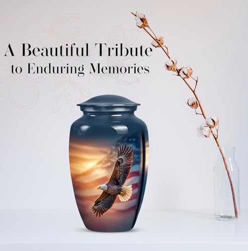 Image of Eagle American Flag Urns for Human Ashes Adult-Funeral Blue Urn for man