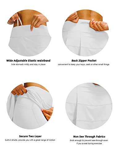 Meivso Women's Pleated Workout Tennis Skirts With Pockets Activewear Sports Skort Built-In Shorts White S #TOP5