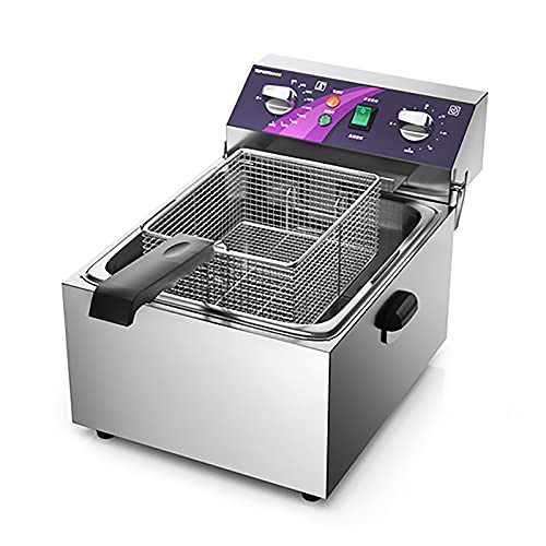 CZAOERXB Freidora eléctrica Comercial de 10 l/12 l, freidora Profesional de encimera de un Solo Tanque, con Canasta y Tapa, con función de Control de Temperatura y Tiempo, para Uso comercia