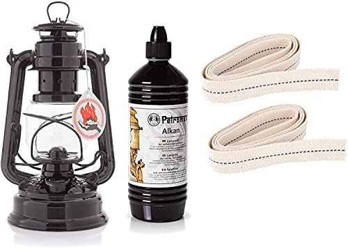 Feuerhand-Starter-Set-Sturmlaterne-Baby-Special-276-Set-mit-1-Liter-Alkan-und-2-Ersatz-Dochten-Tiefschwarz