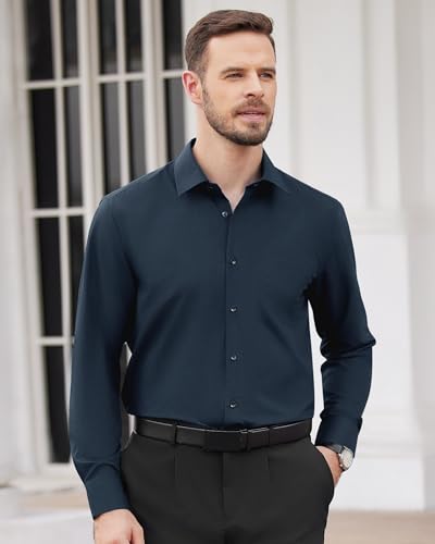 Image of Alimens & Gentle Men's Dress Shirts Long Sleeve Wrinkle Free Stretch Business Casual Wedding Button Down Shirt