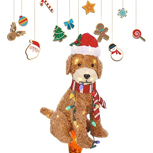 Decorações animadas de Natal ao ar livre - Cão Goldendoodle de Natal iluminado com cordão de luz | L