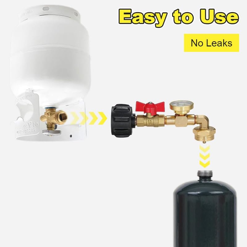 2025 New Propane Refill Elbow Adapter with Tank Gauge, Propane Refill Adapter for 1 lb Tanks, QCC1 Propane Tank Refill Adapter with Valve and Gauge, Elbow Gas Refill Adapter for Outdoor (1 PCS)