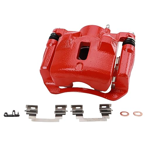 Image of TRQ Front Brake Caliper Set Painted Red Brackets Compatible with 2003-2008 Pontiac Vibe 2003-2008 Toyota Corolla Matrix