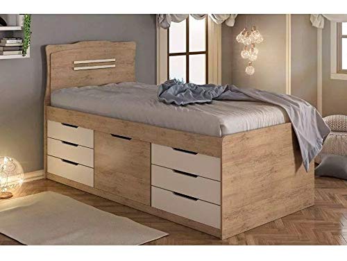 Cama Solteiro Multifuncional 7 Gavetas Florença Siena Móveis Amêndoa/Off White