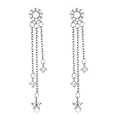 Pendientes Colgantes de Cadena Larga con Forma de Estrella y circonita para Mujer, joyería de Plata de Ley 925