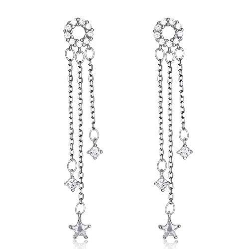 Boucles d'oreilles suspendues longue chaîne étoile en argent 925 zircon