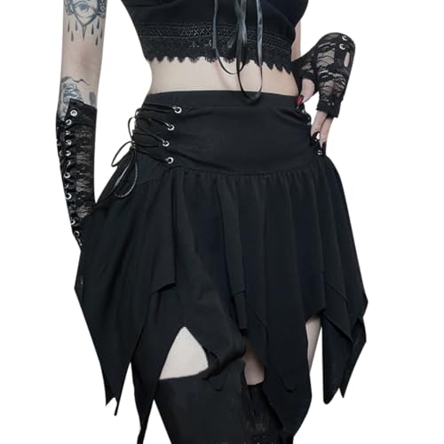 Amazon.com: Women's Gothic Black Mini Skirt - Bandage Side, High
