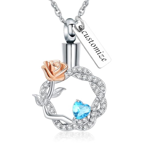 Ydmwannx Collier urne rose pour cendres, couronne, bijoux funéraires pour femmes et hommes en acier inoxydable - Collier commémoratif en forme de cœur en cristal, Acier inoxydable