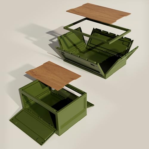 RMAN Aufbewahrungsbox mit Deckel 38L Campingbox Campingschrank Faltbar Transportbox Storage Box für Auto Kofferraum Organize mit 4 Rollen für Reisen im Freien, Camping, Familie, Camping Zubehör, Grün