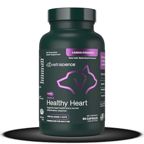 VetriScience Omega Healthy Heart Easy-Open Capsules, Cardio Strength Taurine and Omega-3 Supplement for Dogs and Cats, Heart Support Supplement for Pets, 90 Count