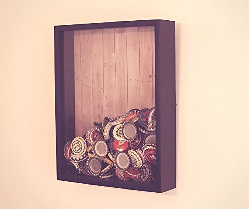 Shadow Box Display Case – Top Loading Black Wood Frame - Showcase Bottle Caps, Shells, Ticket Stubs, Airline Tickets, and More